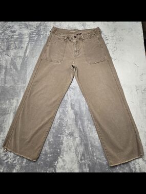 American Eagle Stovepipe Wide Leg Raw Hem Utility Pants - Brown